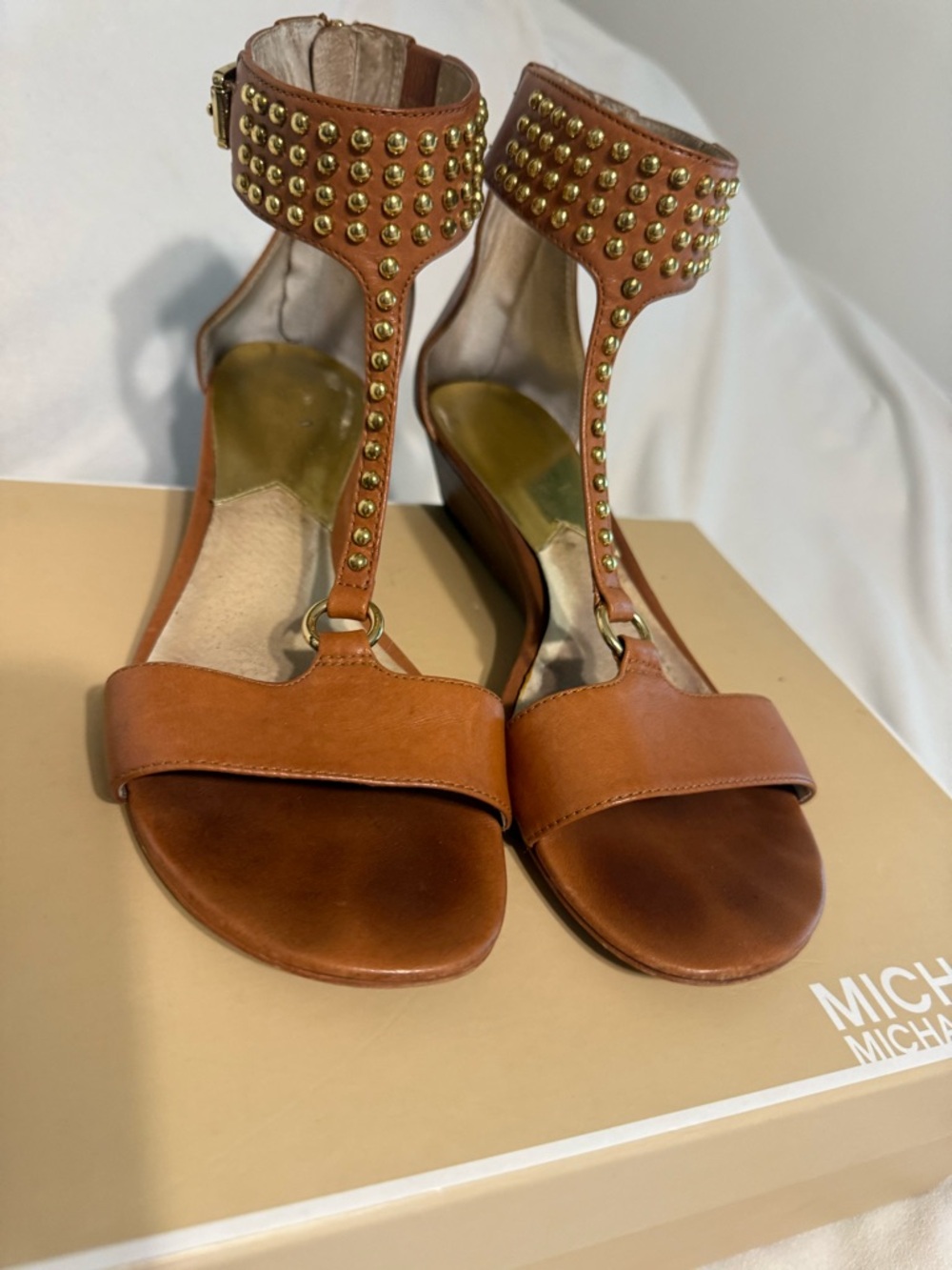 Michael Kors Women's Celena Wedge Leather Brown Sandals Sz 8 - Picture 3 of 6